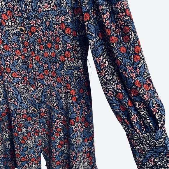 ZARA BLUE FLORAL PRINT LONG-SLEEVE BUTTON-DOWN BELTED MINI DRESS WITH POCKETS - Picture 12 of 16